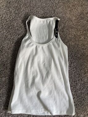 White Ribbed Tank Top with Buckle Strap